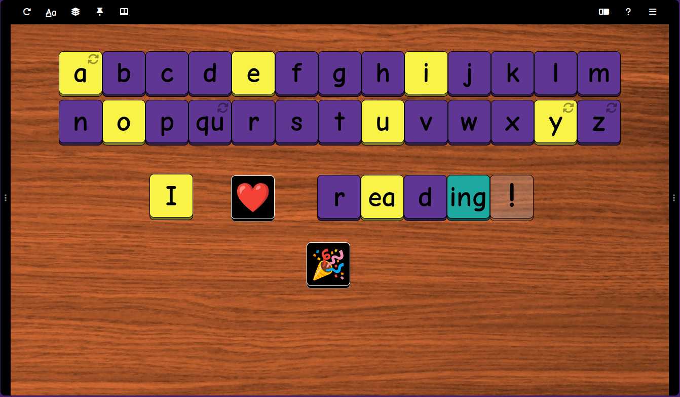 Screenshot of TacTilesPlus interface showing a student sentence built with digital tiles.